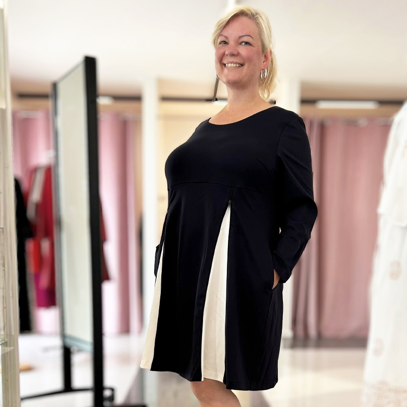 MADAME ZIP, maritimes Kleid, dunkelblaues Kleid, A-Linienkleid, Kleid mit Taschen, Kleid für große Größen