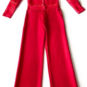 roter Overall, wandelbar, mit Hose, mit Taschen, Bürooutfit, Madame Zip, exklusive Anlässe, drei in einem