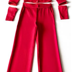 roter Overall, wandelbar, mit Hose, mit Taschen, Bürooutfit, Madame Zip, exklusive Anlässe, drei in einem