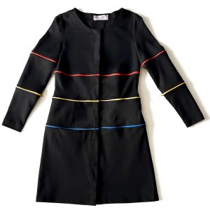 schönes Kleid, Madame Zip, nachhaltige Materialien, blaues Kleid, wandelbares Kleid, Reißverschlusskleid, fünf Kleidungsstücke in einem Kleid, Bürokleid, fünf Outfits in einem Kleid