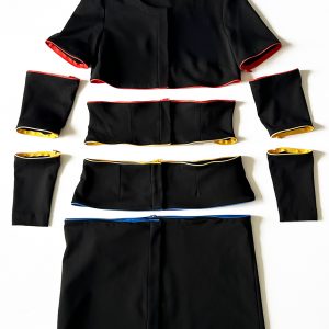 schönes Kleid, Madame Zip, nachhaltige Materialien, blaues Kleid, wandelbares Kleid, Reißverschlusskleid, fünf Kleidungsstücke in einem Kleid, Bürokleid, fünf Outfits in einem Kleid