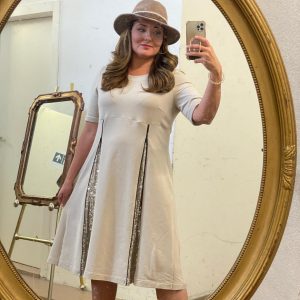 Madame zip, Kleid mit Pailletten, Nachhaltige Mode, Made in Augsburg, Germany, wandelbare Kleider, zwei Kleider in einem Kleid