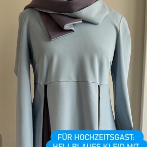 hellblaues St. Tropez Kleid, Kleid für Hochzeitsgast, Kleid mit Schal, Kleid mit Taschen, hellblaues Kleid, Sommerkleid, handgefertigtes Kleid, genäht in Augsburg