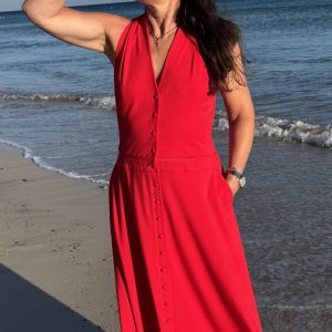Madame zip, rotes Sommerkleid, neues Kleid, Sommerkleid, Kleid für Hochzeitsgast, Kleid mit Taschen, Kleid für alle Größen, zwei Kleidungsstücke in einem Kleid, Reißverschlusskleid