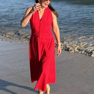 Madame zip, rotes Sommerkleid, neues Kleid, Sommerkleid, Kleid für Hochzeitsgast, Kleid mit Taschen, Kleid für alle Größen, zwei Kleidungsstücke in einem Kleid, Reißverschlusskleid