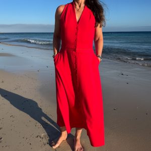 Madame zip, rotes Sommerkleid, neues Kleid, Sommerkleid, Kleid für Hochzeitsgast, Kleid mit Taschen, Kleid für alle Größen, zwei Kleidungsstücke in einem Kleid, Reißverschlusskleid
