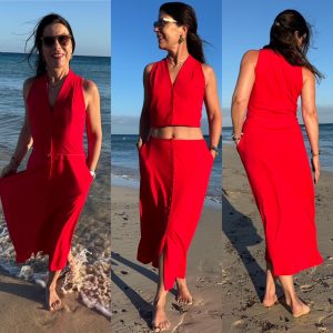 Madame zip, rotes Sommerkleid, neues Kleid, Sommerkleid, Kleid für Hochzeitsgast, Kleid mit Taschen, Kleid für alle Größen, zwei Kleidungsstücke in einem Kleid, Reißverschlusskleid